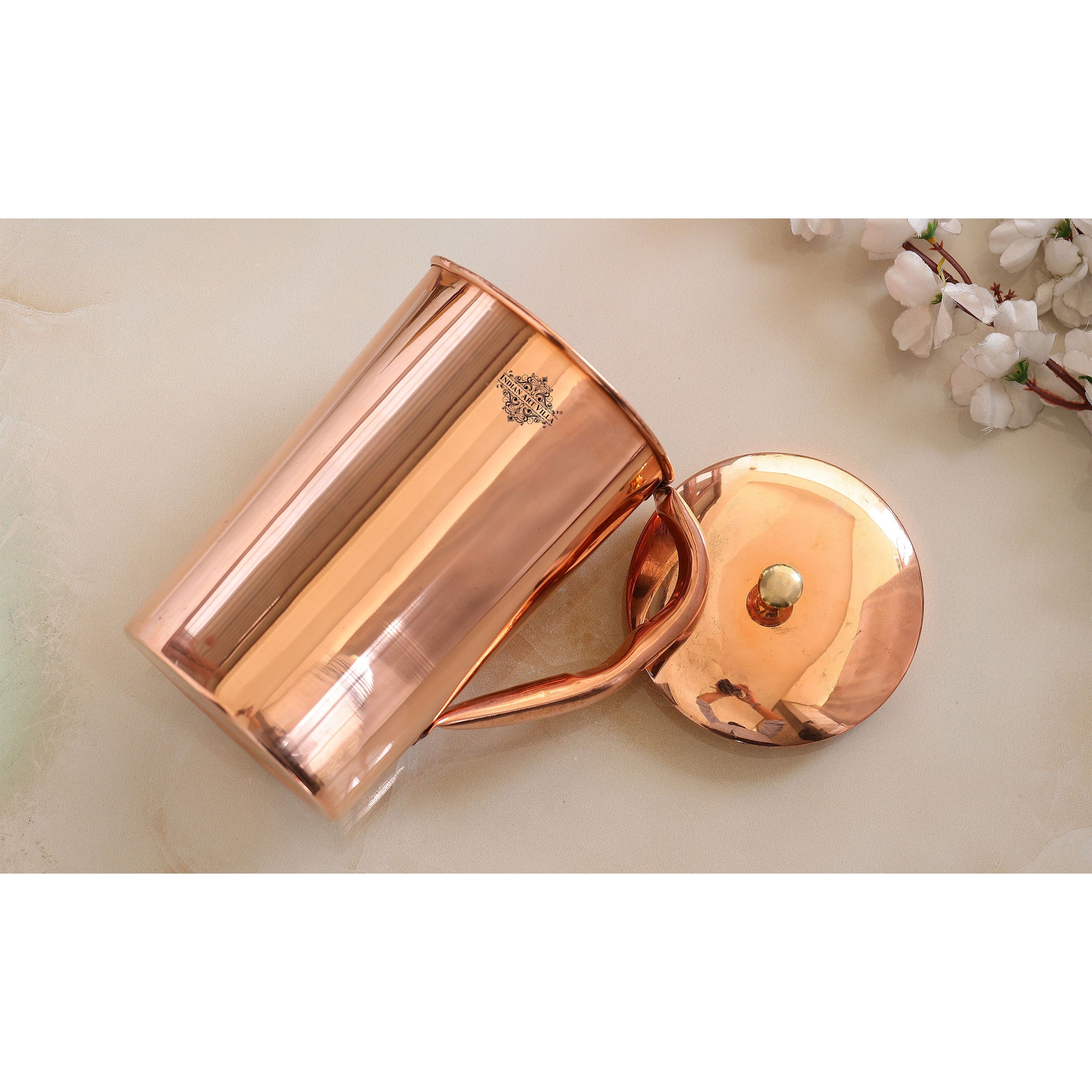 Pure copper jug with diamond hammered beeding & plain design plain, 2000 ML